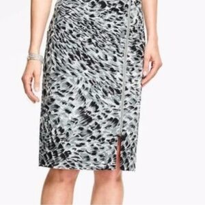 Talbots Gray Black Animal Abstract Print Front Zipper Pencil Skirt Size 14